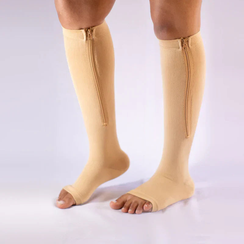 FlexZip – Stretch Socks with Zipper - Beige - L