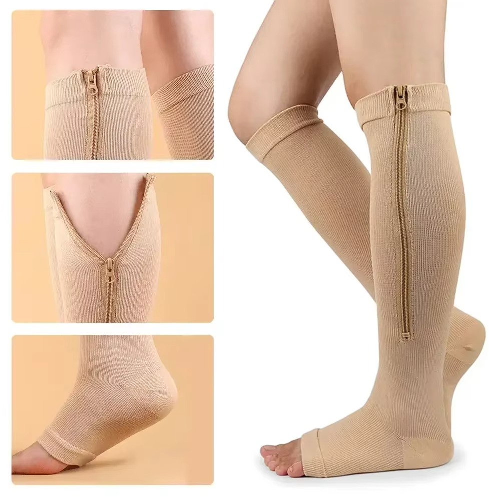 FlexZip – Stretch Socks with Zipper - Beige - M